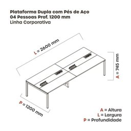 Mesa de Plataforma Dupla para 4 Pessoas Corporativa 130x120/4p Pdc13/12/4p - 3