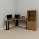 Ver mais imagens de Mesa Escrivaninha de Canto Armario para Escritorio 02 Portas Amendoa Preto Tecno Mobili