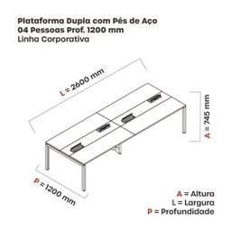 Mesa de Plataforma Dupla para 4 Pessoas Corporativa 130x120/4p Pdc13/12/4p - 3