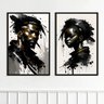 Kit 2 Quadros Casal de Negros - Aquarela 33x24cm:moldura Branca - 1