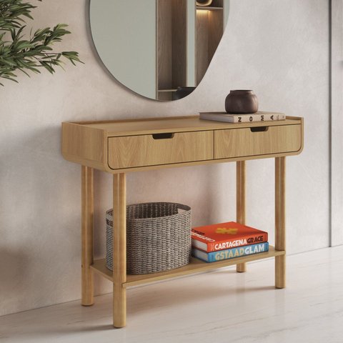 Aparador Buffet Orgânico Curvo 2 Gavetas 100cm 100% BP com Pés Cilíndricos em Madeira Maciça Aura Marrom/Hanover
