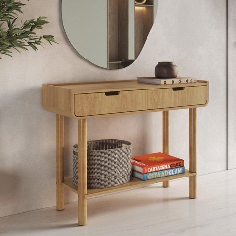 Aparador Buffet Orgânico Curvo 2 Gavetas 100cm 100% BP com Pés Cilíndricos em Madeira Maciça Aura