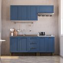 Ver imagem 3 de Cozinha Completa Modulada 4 Peças 8 Portas 3 Gavetas 190cm Provençal Branco/Azul - Mademovel