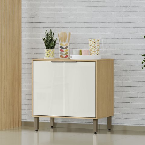 Balcão de Cozinha 80cm Glória 2 Portas Bege/Castanho/Off White