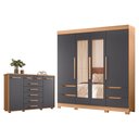 Ver imagem 1 de Guarda Roupa Solteiro Vivacce 04 Portas com Espelho e Cômoda Fontana Freijo Titanium- Móveis Albatro