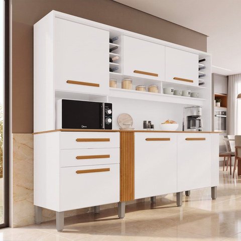 Armário de Cozinha 6 Portas 2 Gavetas Catar Branco
