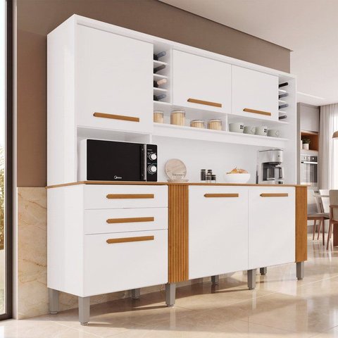Armário de Cozinha 6 Portas 2 Gavetas Catar Branco