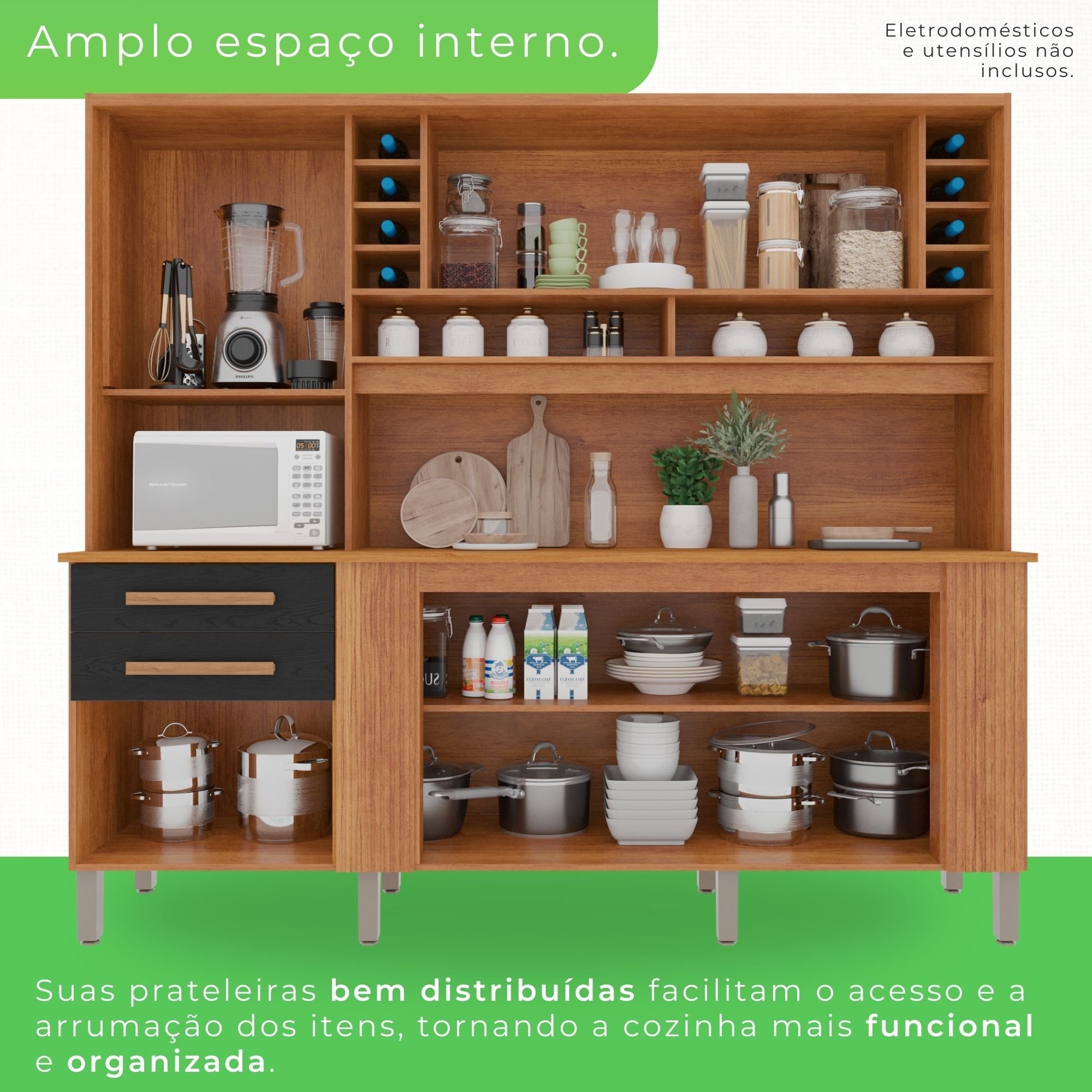 Armário de Cozinha 6 Portas 2 Gavetas Catar | MadeiraMadeira