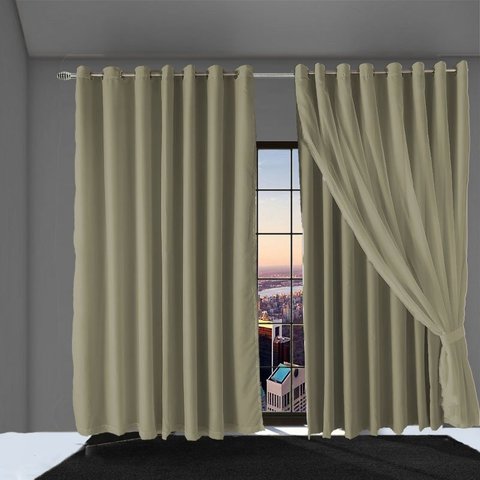 cortina blackout Bruna corta luz 8,00 x 2,40 c/voal bege