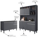 Ver imagem 3 de Cozinha Compacta Alice e Balcão Gabinete com Tampo Tatiane 120cm Cinza - Ajl Móveis