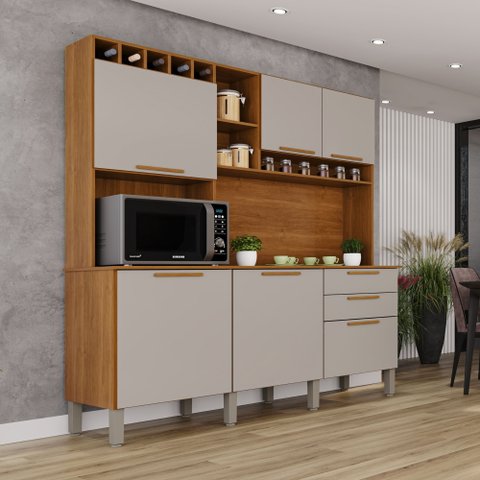 Armário de Cozinha 6 Portas 2 Gavetas New Topázio Bege/Cinamomo/Off-White