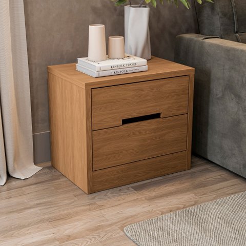 S822-cn - Mesa Cabeceira 2 Gaveta Canela de Madeira