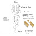 Ver imagem 4 de Pendente Moderno Glass 60cm 15 Vidros Âmbar 20cm C Lâmp. LED