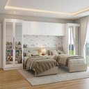 Ver imagem 1 de Quarto Infantil com 2 Guarda-Roupas com Espelhos Neo 3 Aéreos 1 Mesa de Cabeceira Branco Madesa