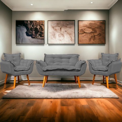 Kit Namoradeira Decorativa + 2 Poltronas Reforçadas para Amamentação Suede