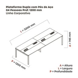 Mesa de Plataforma Dupla para 4 Pessoas Corporativa 160x120/4p Pdc16/12/4p - 3