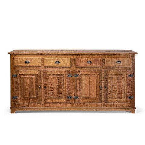 Armário Rústico Decorativo em Madeira Maciça 4 Portas 4 Gavetas - Natural - Bege