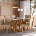 Ver imagem 2 de Mesa de Jantar 6 Lugares Retangular 160cm Tampo MDF com Vidro Elian N01 Ypê Off White - Lyam Decor