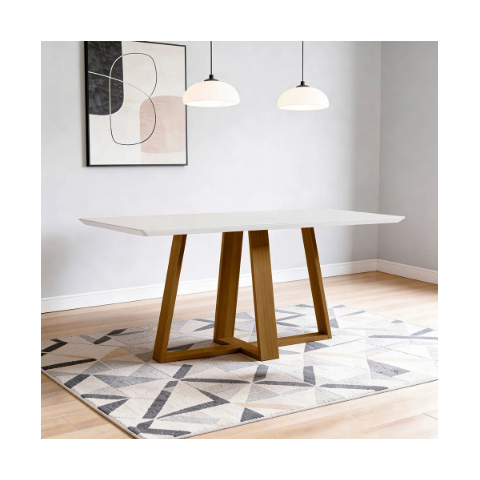 Mesa de Jantar 6 Lugares Retangular 160cm Tampo MDF com Vidro Elian N01 Ypê Off White - Lyam Decor