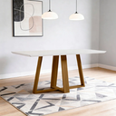 Ver imagem 1 de Mesa de Jantar 6 Lugares Retangular 160cm Tampo MDF com Vidro Elian N01 Ypê Off White - Lyam Decor