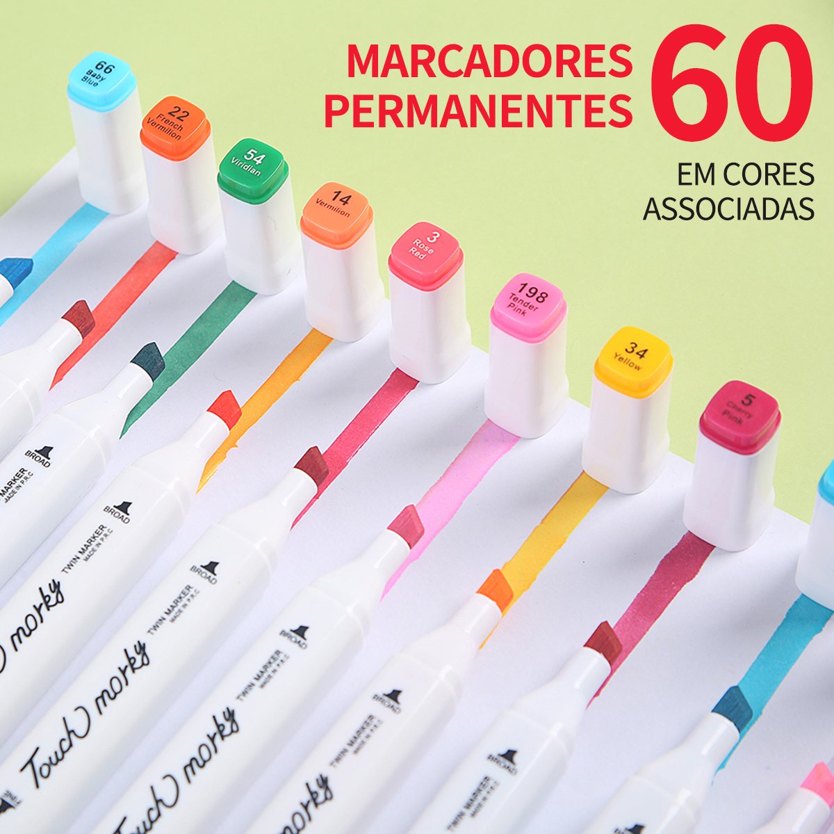 Conjunto de Canetas Marcador Permanente Ponta Dupla 60 Cores - 3