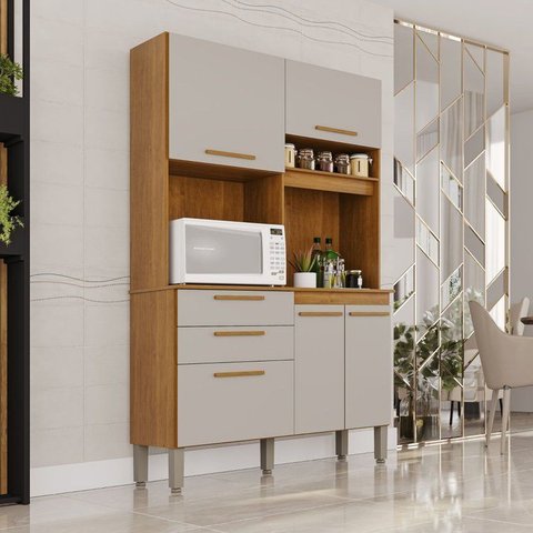 Armário de Cozinha 5 Portas 2 Gavetas Dubai Bege/Cinamomo/Off-White
