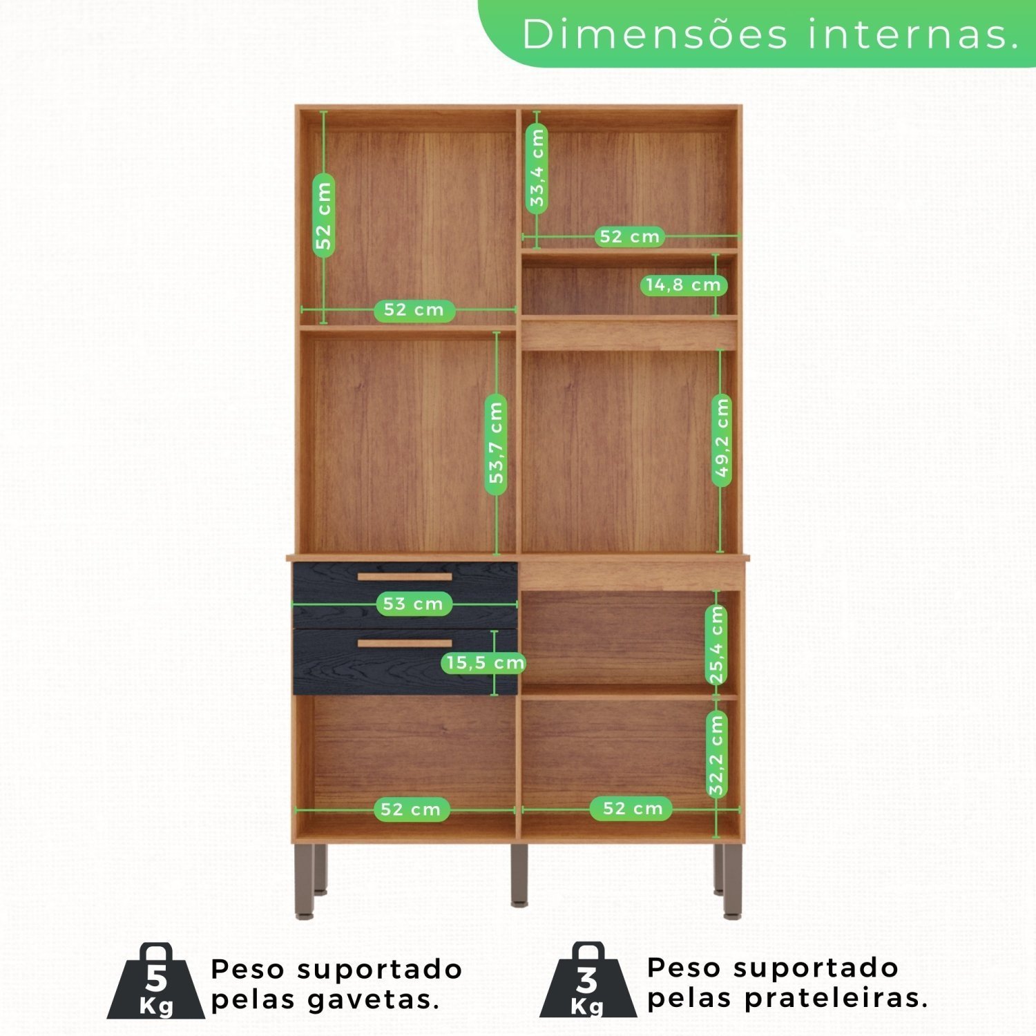Armário de Cozinha 5 Portas 2 Gavetas Dubai - 6