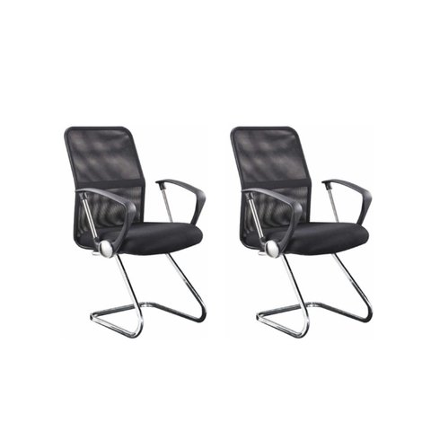 Kit 2 Cadeiras para Escritório Interlocutor Visitante Tela Mesh Comfort Preto