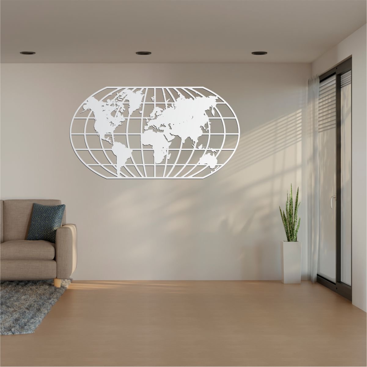 Quadro Decoração Vazado Mapa Mundi World Uno Branco 70x37 Cm - 3