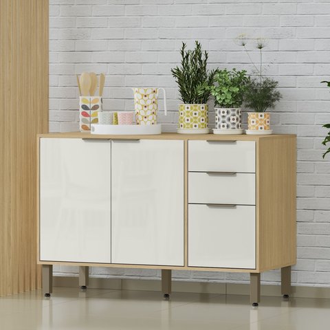 Balcão de Cozinha para Pia 2 Gavetas Glória Bege/Castanho/Off White