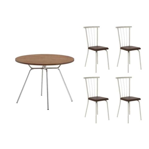 Sala de Jantar Completa 1588 Aço C/ Tampo Madeirado 100x100cm e 4 Cadeiras 154 Prata/freijo - Prata