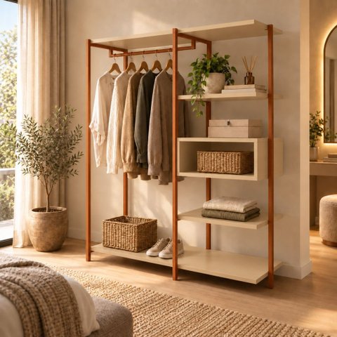 Closet Verona Organizador Industrial com Cabideiro e Prateleiras