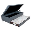 Ver imagem 1 de Bicama B&G com Baú Solteirão Reforçado 96x203cm com Cama Auxiliar 78x188x12 em Courino e Colchão Ecoline Ecoflex