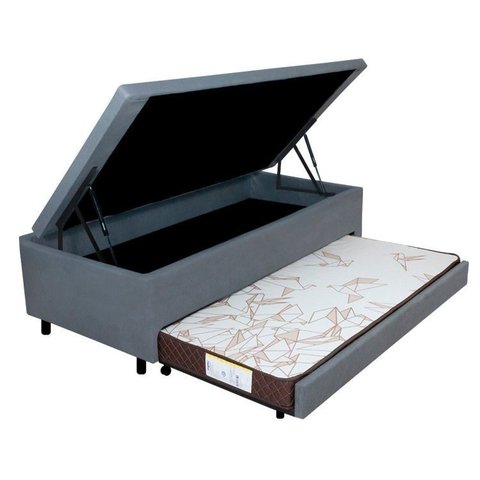 Bicama B&G com Baú Solteirão Reforçado 96x203cm com Cama Auxiliar 78x188x12 em Courino e Colchão Ecoline Ecoflex