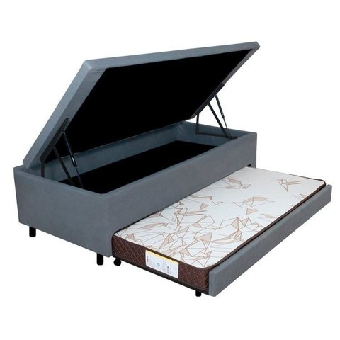 Bicama B&g com Baú Solteirão Reforçado 96x203cm com Cama Auxiliar 78x188x12 em Courino e Colchão Ecoline Ecoflex