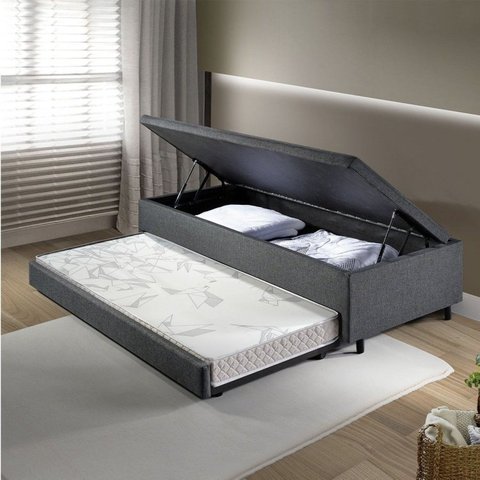 Bicama com Baú Solteirão Reforçado 96x203cm em Linho B&G