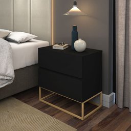 Mesa Cabeceira Eros 2 Gavetas Estilo Industrial com Pés   - 1
