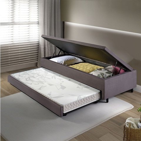 Bicama com Baú Solteirão Reforçado 96x203cm em Suede B&G