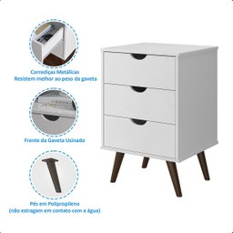 Mesa de Cabeceira Grecia Plus com 03 Gavetas Branco - 4