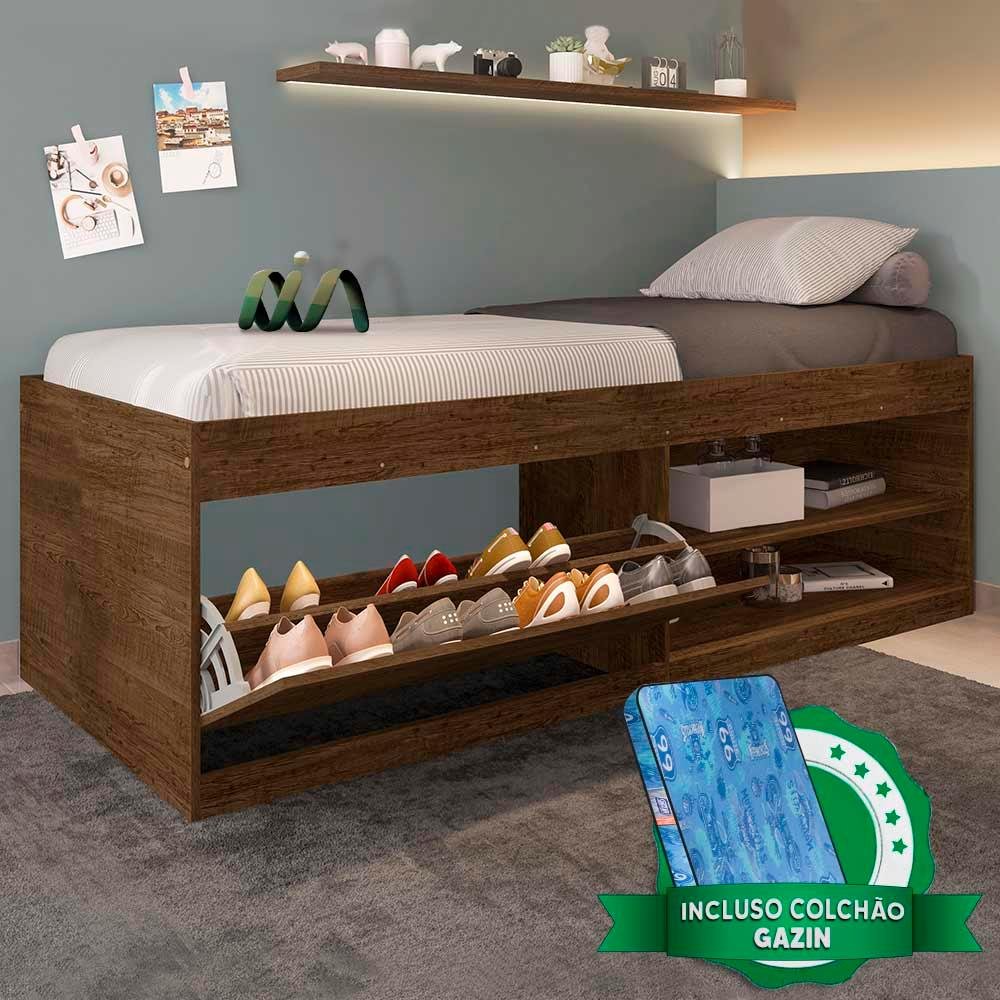 Cama Solteiro Box Com Sapateira Embutida Malbec Vanessa Framar Com Colchão Gazin Menor preço em Cama Solteiro Box Com Sapateira Embutida Malbec Vanessa Framar Com Colchão Gazin