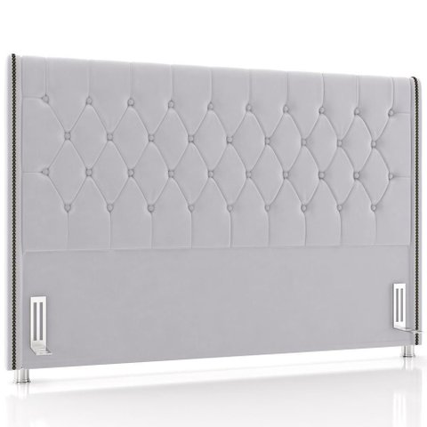 Cabeceira Cama Box Queen 160cm Estofada Frizza P05 Veludo Cinza - Lyam Decor