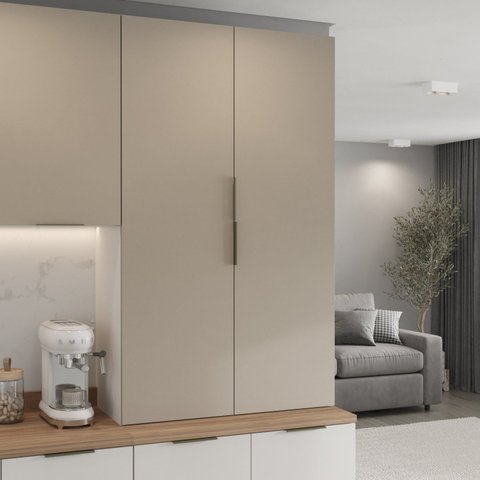 Armário Aéreo 2 Portas 80x135cm Puxador 150cm Ipanema CabeCasa MadeiraOriginals Bege/Fendi Trama/Bra