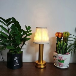 Abajur cúpula em tecido candeeiro de mesa com dimmer recarregável sem fio pano luz sombra atmosfera  - 3