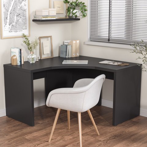 Escrivaninha Mesa Escritório em L Tamburato Acabamento em Bp Ficus 135cm CabeCasa MadeiraOriginals Preto