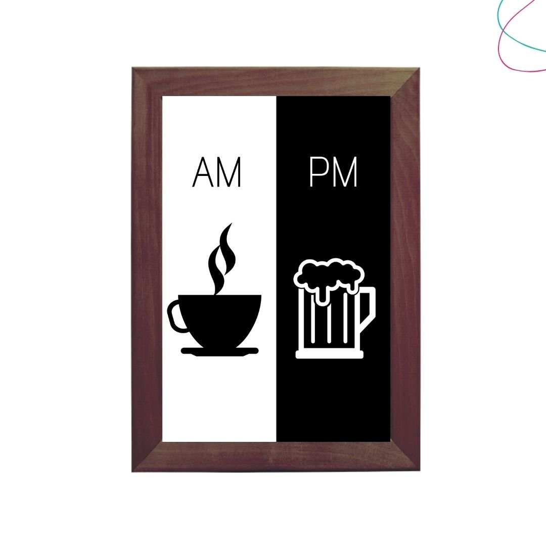 Quadro decorativo café e cerveja AM PM chope com moldura:Preta - 3