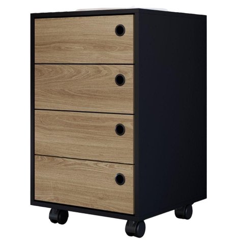 Gaveteiro Multiuso 4 Gavetas 36 Cm P1072 Preto Oak Pp Milani Store