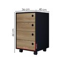 Ver imagem 3 de Gaveteiro Multiuso 4 Gavetas 36 Cm P1072 Preto Oak Pp Milani Store