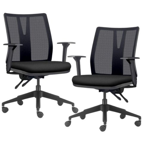 Kit 2 Cadeiras de Escritório Giratória Diretor Flow F02 Base Preta Crepe Preto - Lyam Decor
