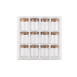 Conjunto 12 Potes em Vidro Redondo e Tampa Hermética Bambu - 1