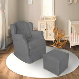 Poltrona Amamentação Cadeira Reforçada Balanço Puff Suede:cinza - 1